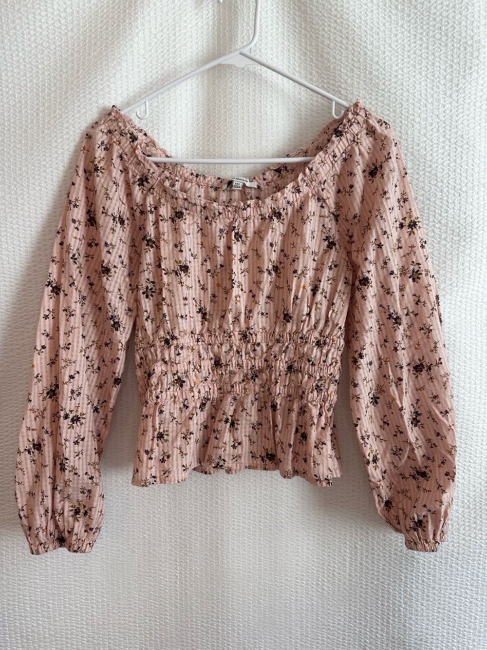 MADEWELL Sophia Floral Smocked Peplum Blouse Pink Long Sleeve Top Size XXS